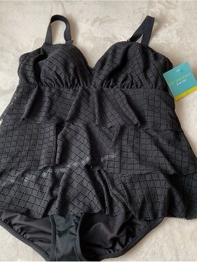 Barbour Black Lace-Effect Ruffle One-Piece Swimsuit
